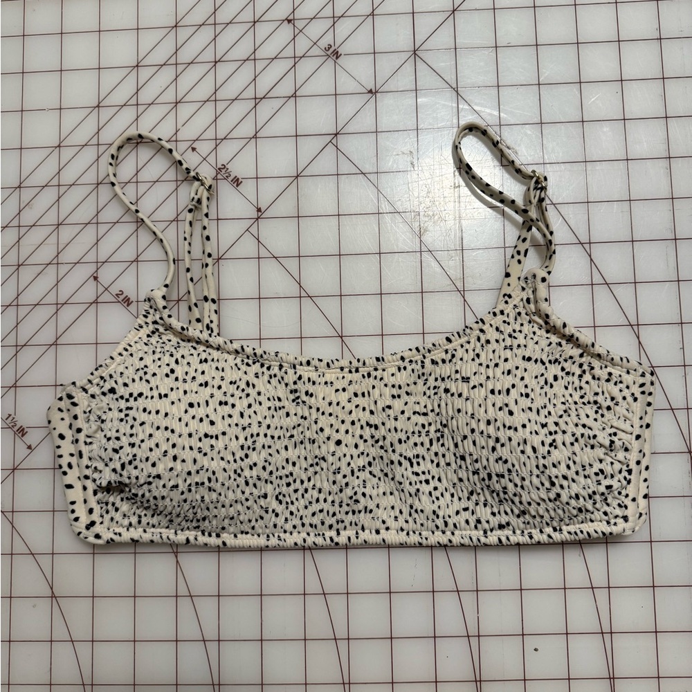 Xhilaration Smocked Cream and Black Polka Dot Bikini Top